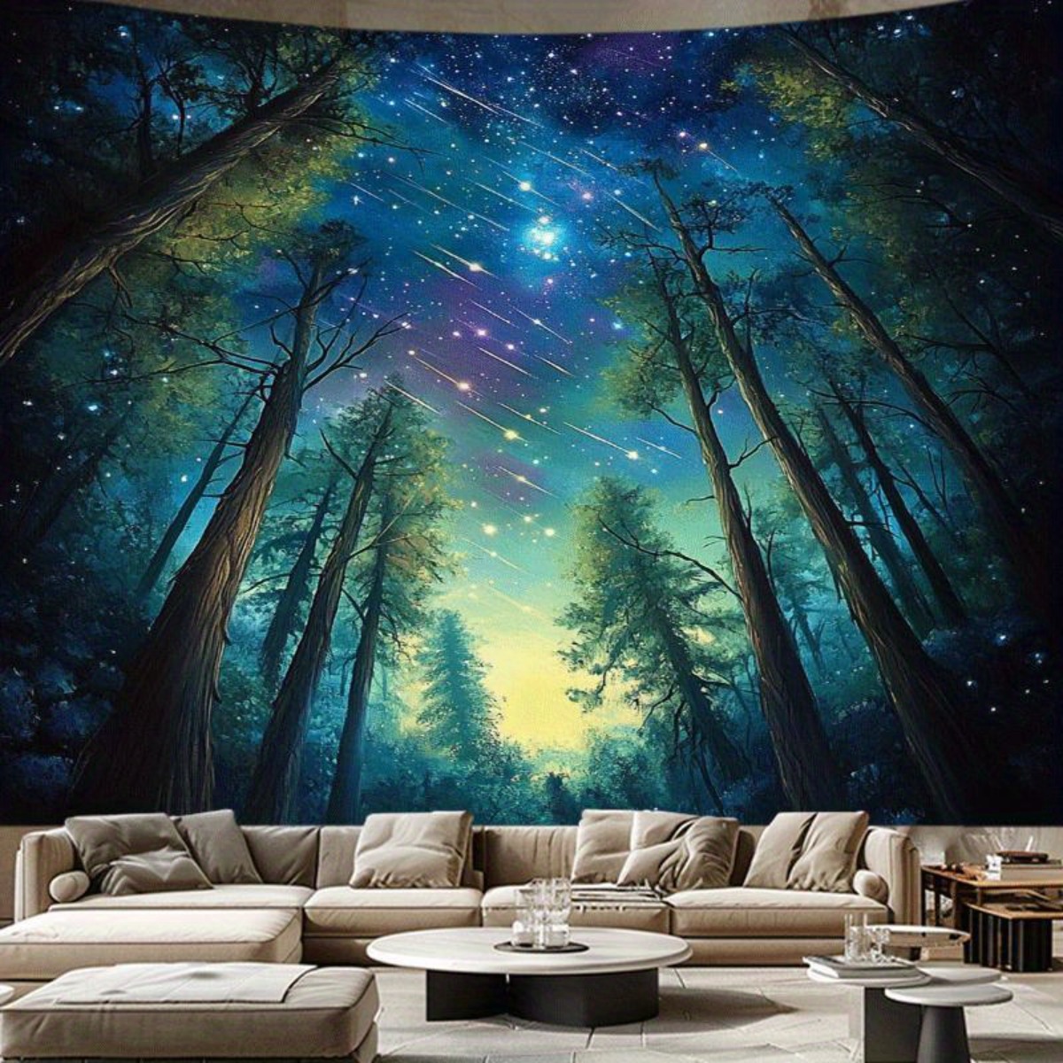 Interior Design Hd - Starry Night Forest Sky Wall Tapestry