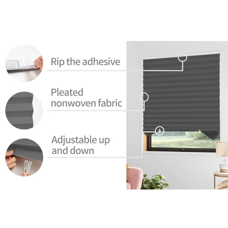 5 Size Self-adhesive Pleated B - огляд і ціна Linen Roller Blind