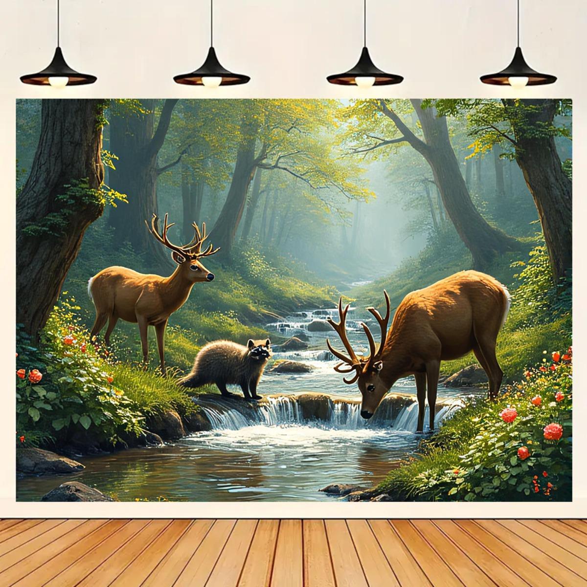 Deer Forest Stream Wall Mural  - огляд і ціна Interior Design Hd
