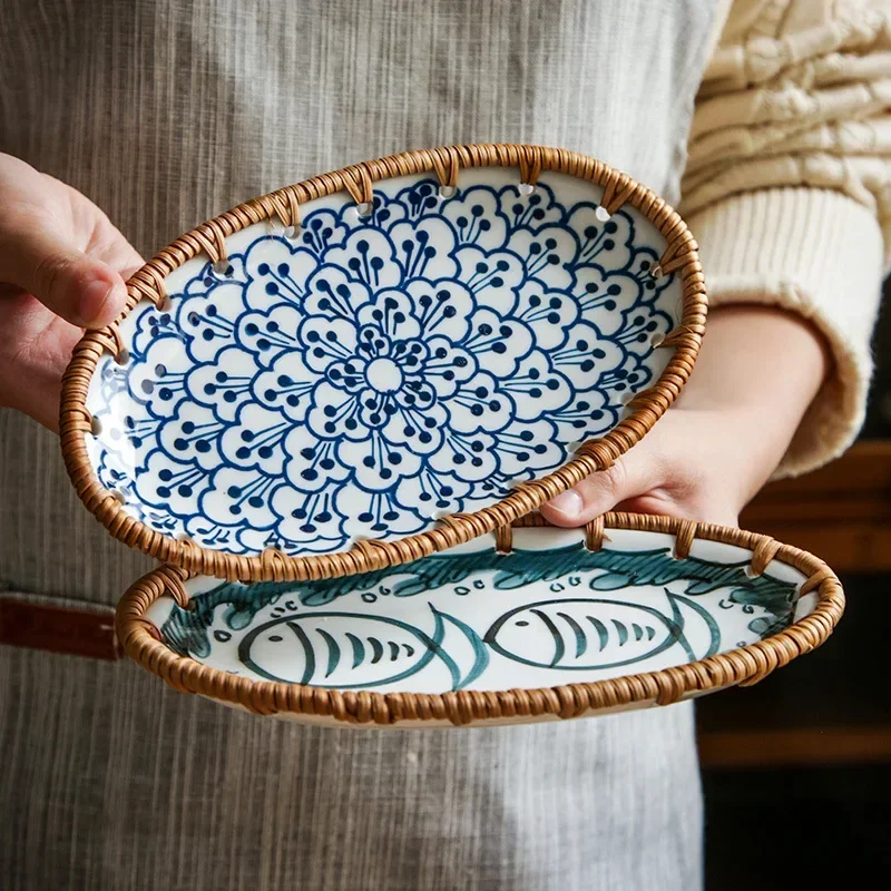 Japanese Rattan Woven Ceramic  - огляд і ціна Travertine Tray Oval