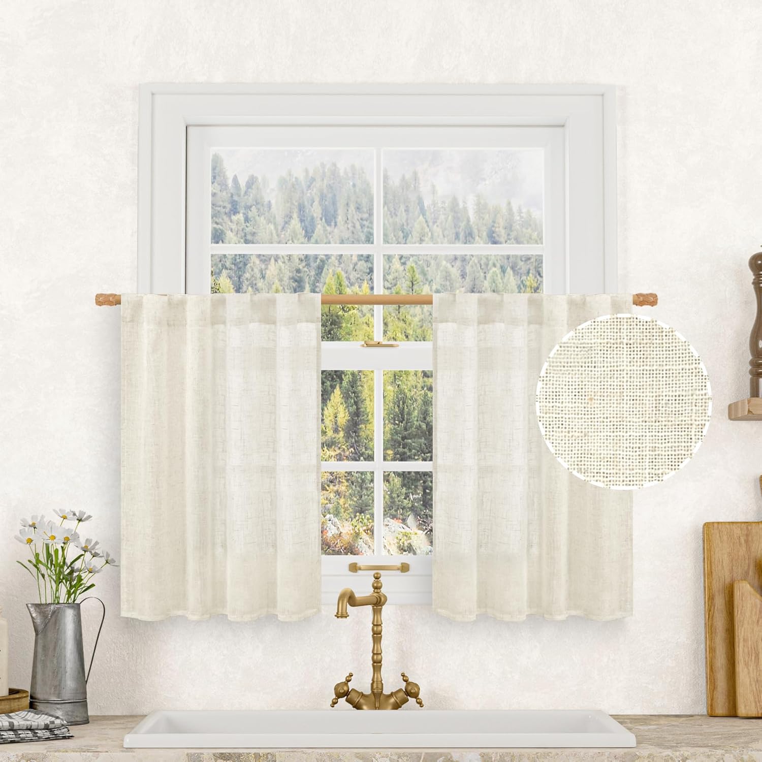 2PC Short Linen Kitchen Curtai - огляд і ціна Linen Roller Blind